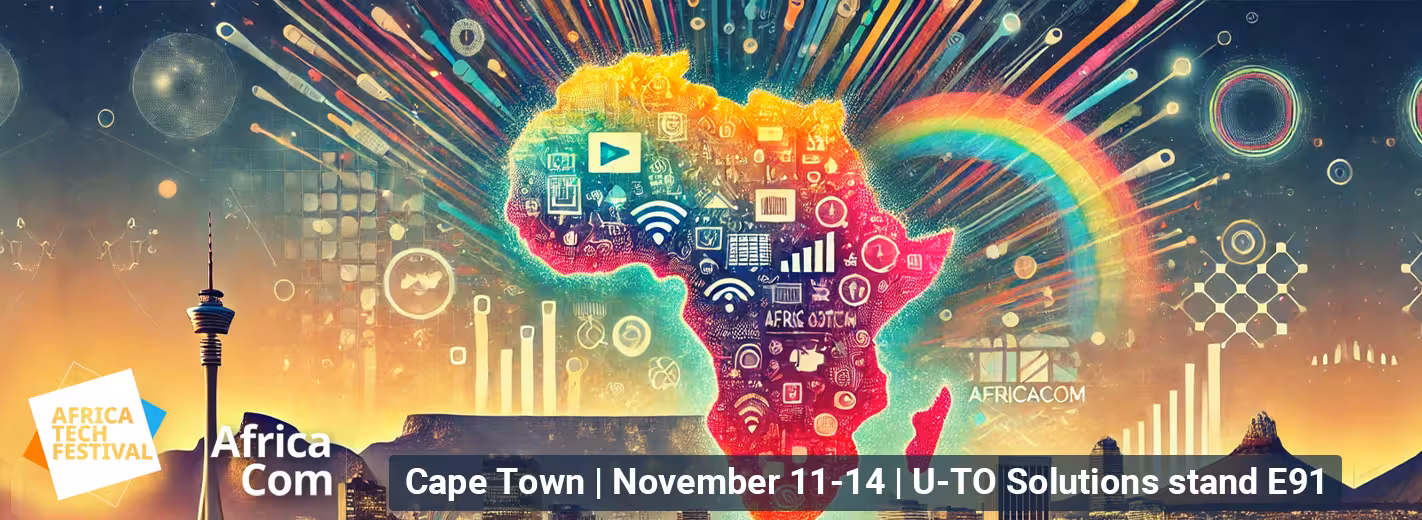 Colorido collage de África con iconos y logotipos.