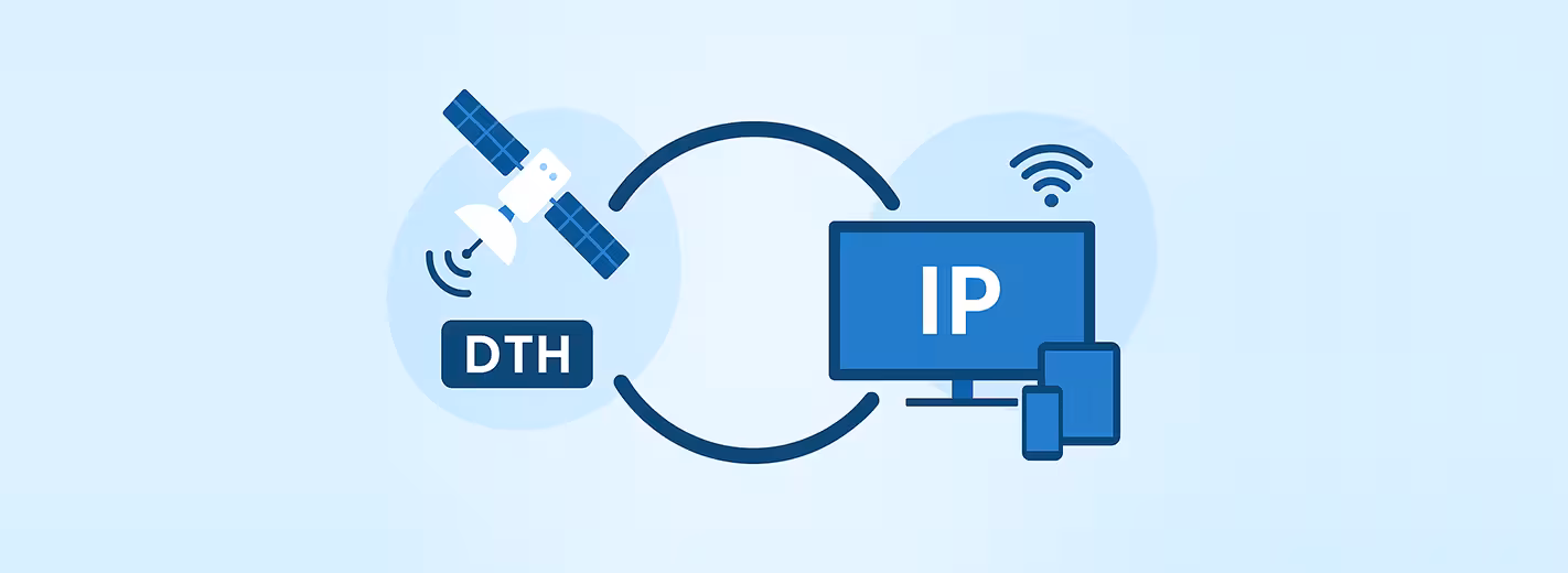 Diagrama que compara el DHT IP y el DTH tradicional, que ilustra el impacto de OTT en los mercados de DTH.