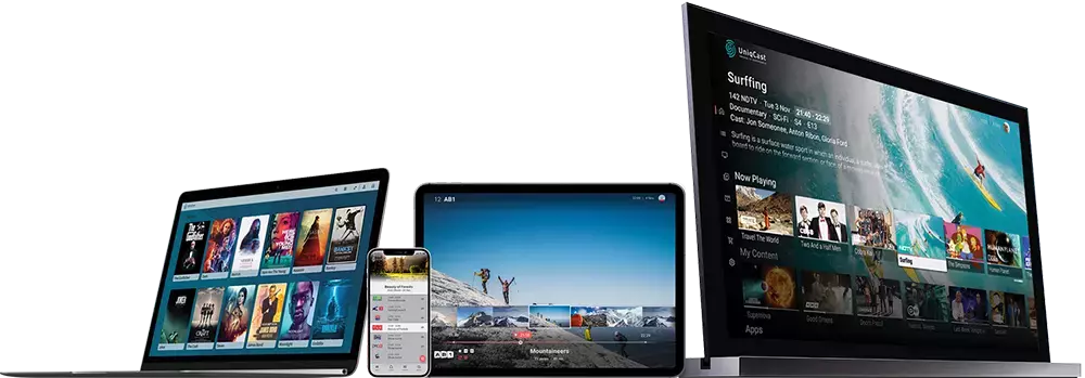 OTT user interface on laptop, mobile, tablet and TV