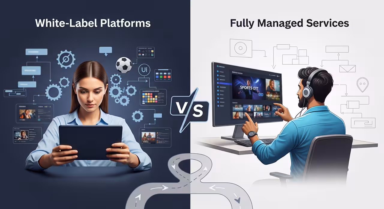  Infographic illustrating the differences between white label platforms and fully managed services for better understanding.