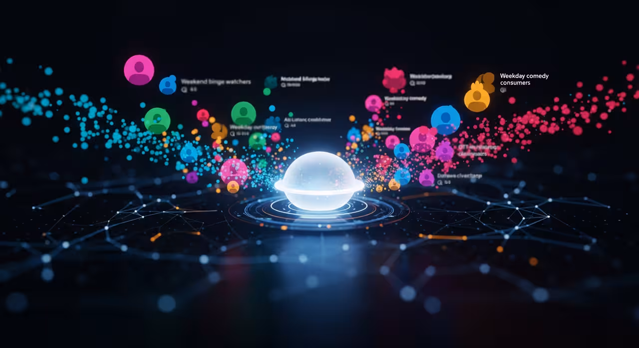  A vibrant round shape surrounded by colorful dots, illustrating the concept of Behavioral Clustering in a visually engaging way.