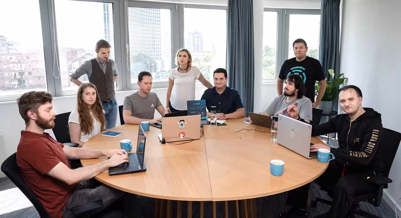 The mage shows members and/or employees of UniqCast team.