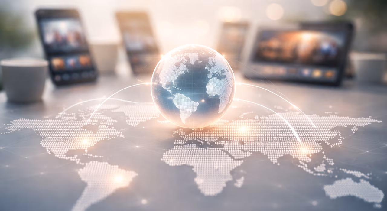 Mundo interconectado habilitado por internet y dispositivos móviles.