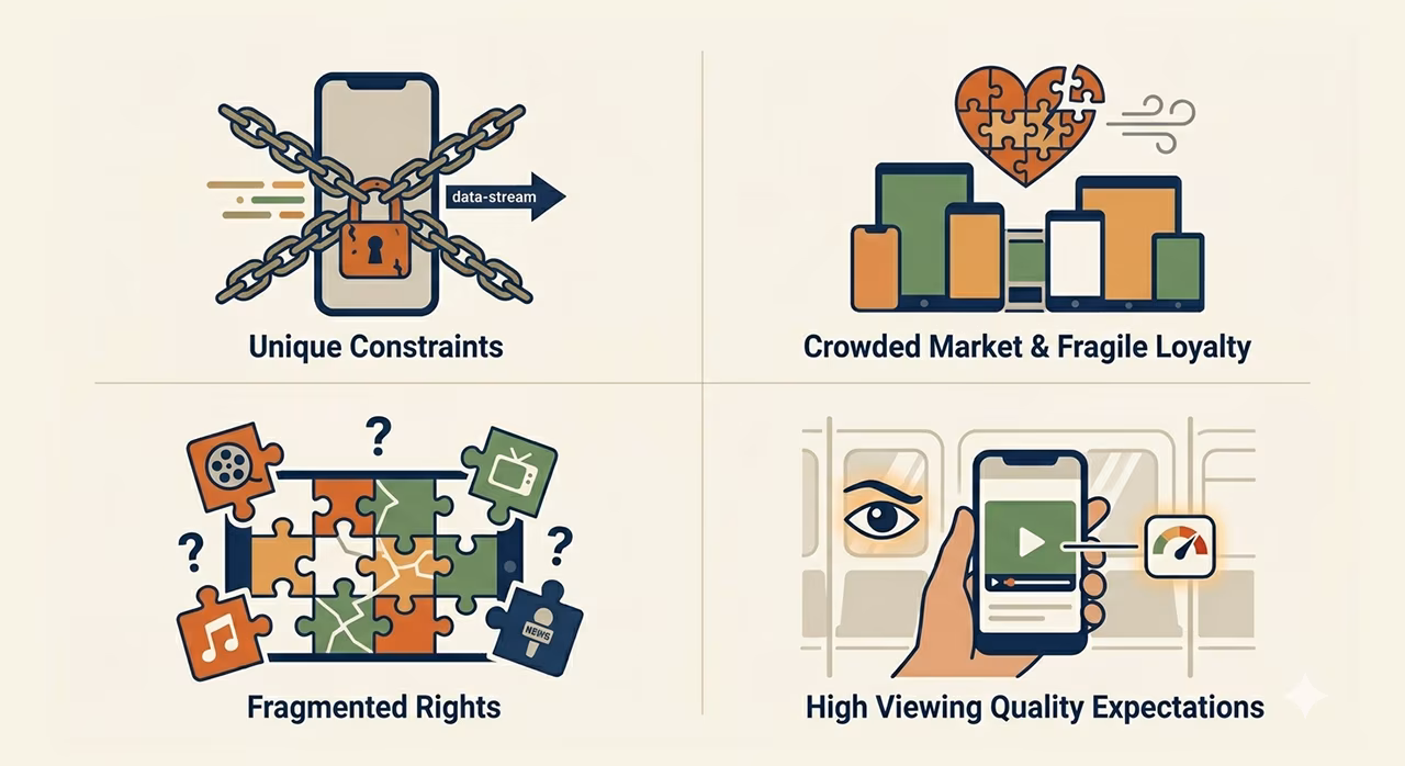 Four distinct mobile icons representing different categories: social media, gaming, productivity, and health.