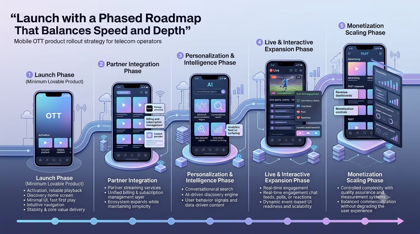 Steps to launch a phased roadmap emphasizing a minimum lovable product for better market retention and gradual complexity.