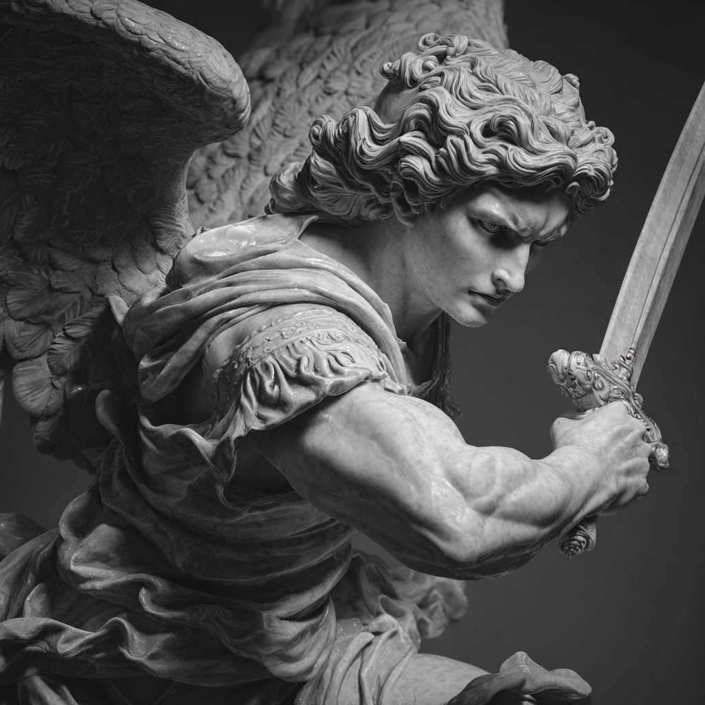 Abstract painting with bold brushstrokes in blue, brown, white, and green hues in a wooden frame on a light gray wall.