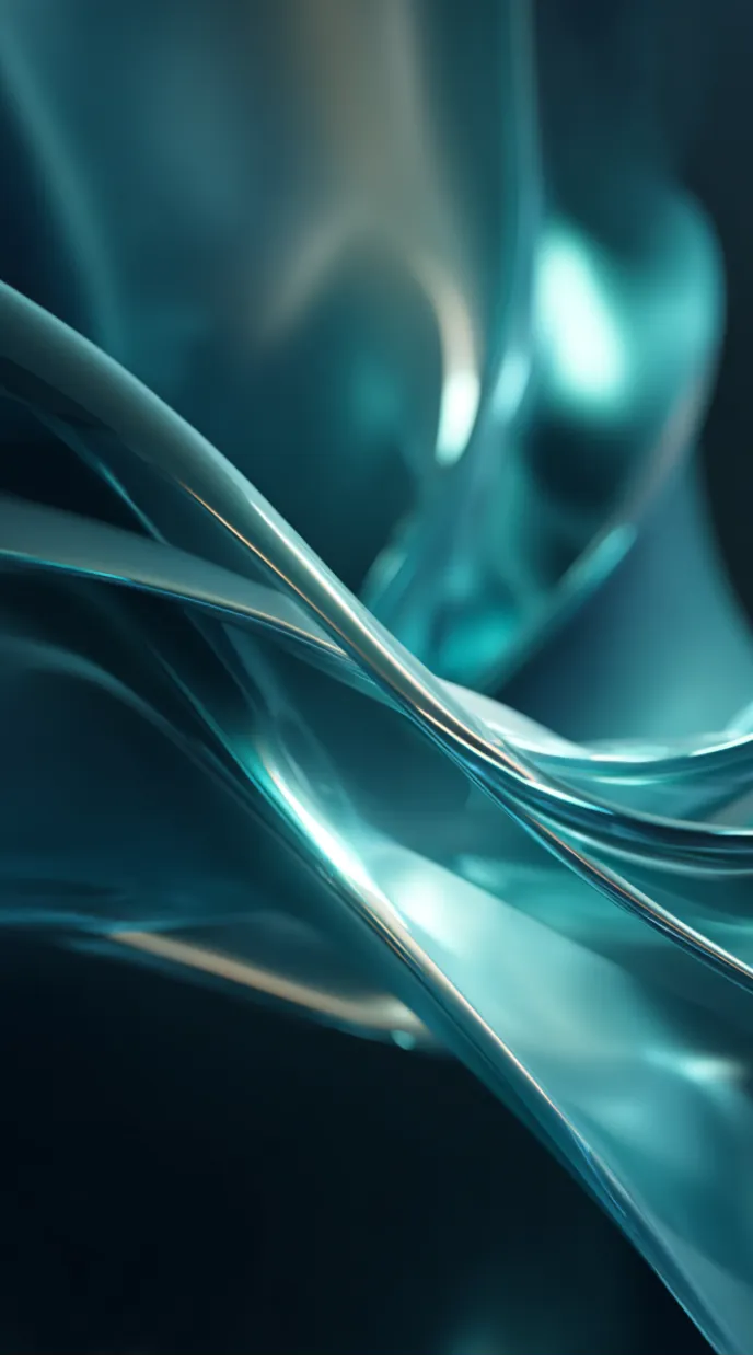 Abstract flowing and intertwined smooth glass-like blue shapes with light reflections.