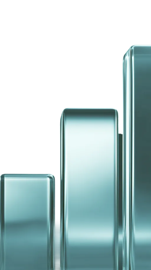 Three glossy, rounded rectangular bars of increasing height arranged from left to right.
