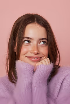 A casually dressed woman smiling, representing approachable talent and a friendly recruitment experience.