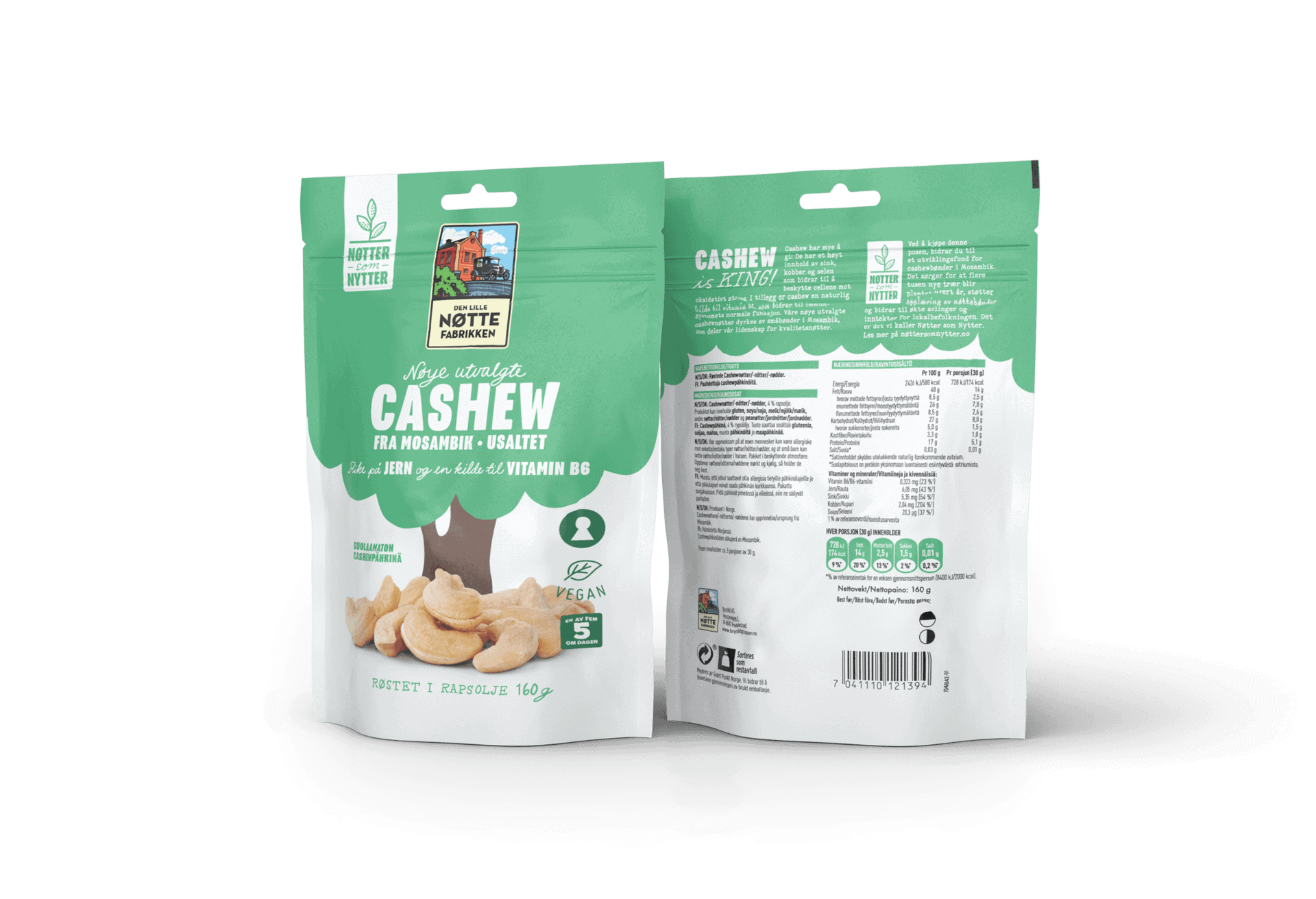 Den Lille Nøttefabrikken – cashew for- og bakside