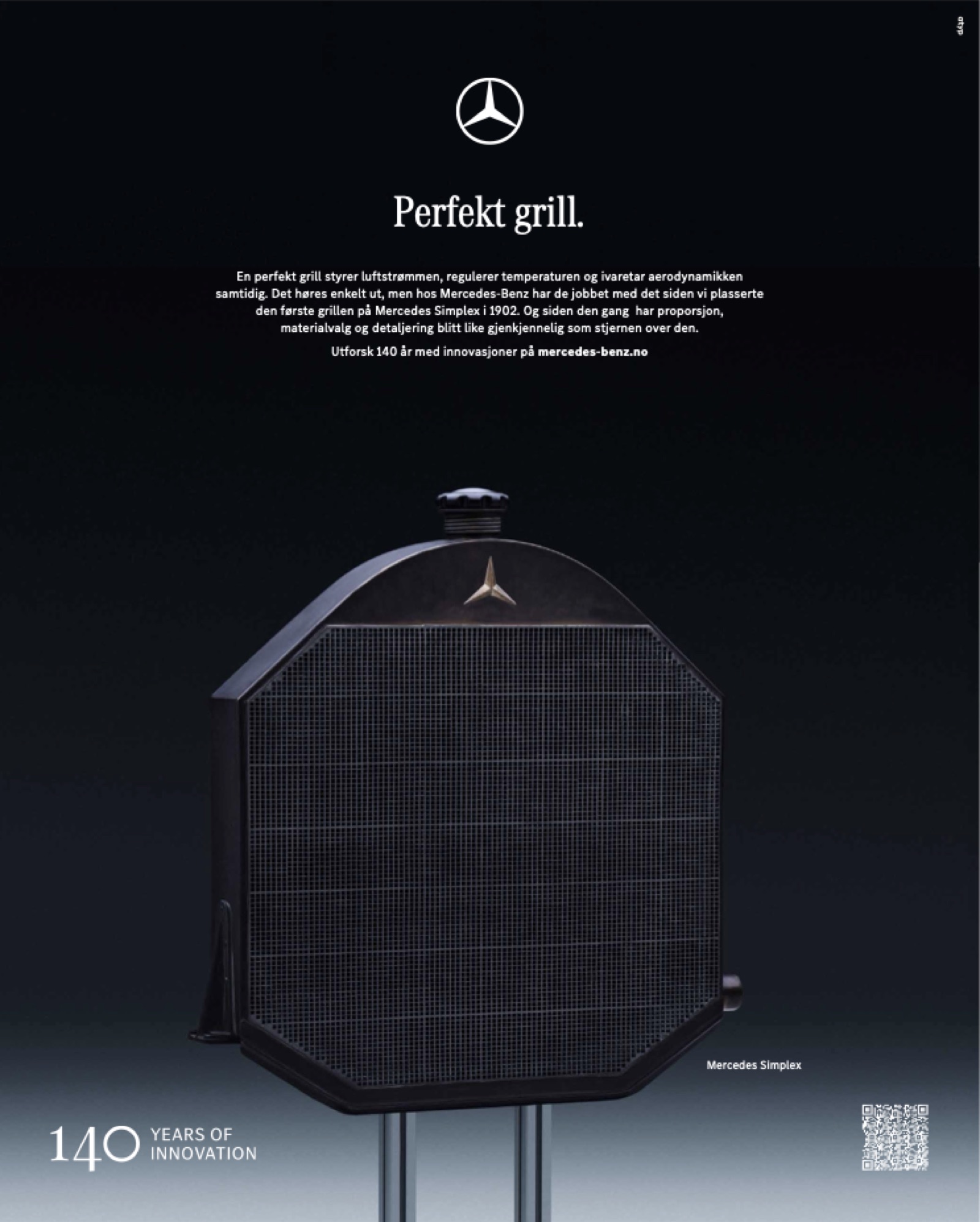 Annonse: grillen fra Mercedes Simplex montert på grillbein.