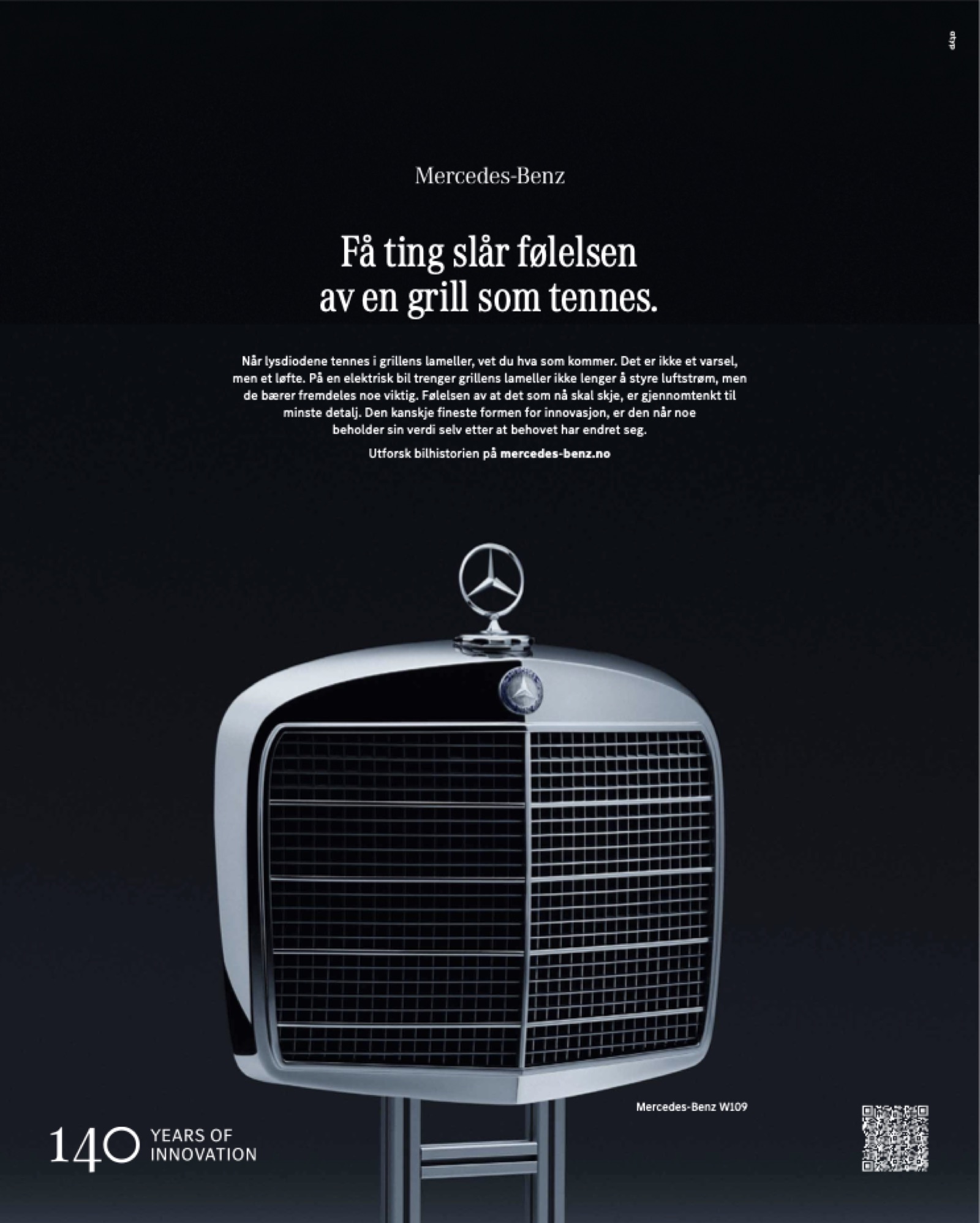 Annonse: kromgrillen fra Mercedes-Benz W109 på grillbein.