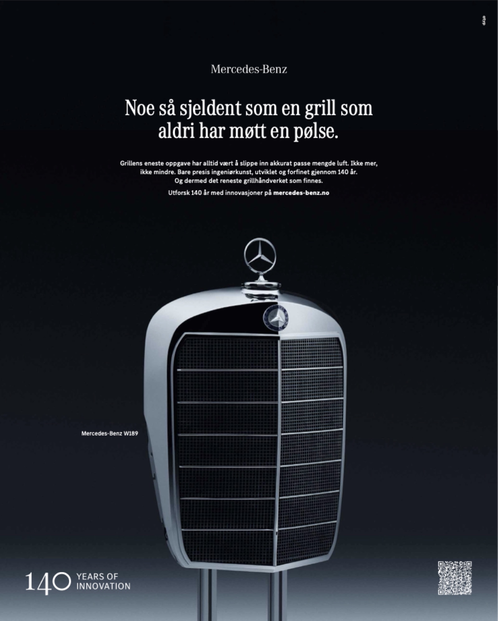 Annonse: den høye kromgrillen fra Mercedes-Benz W189 på grillbein.