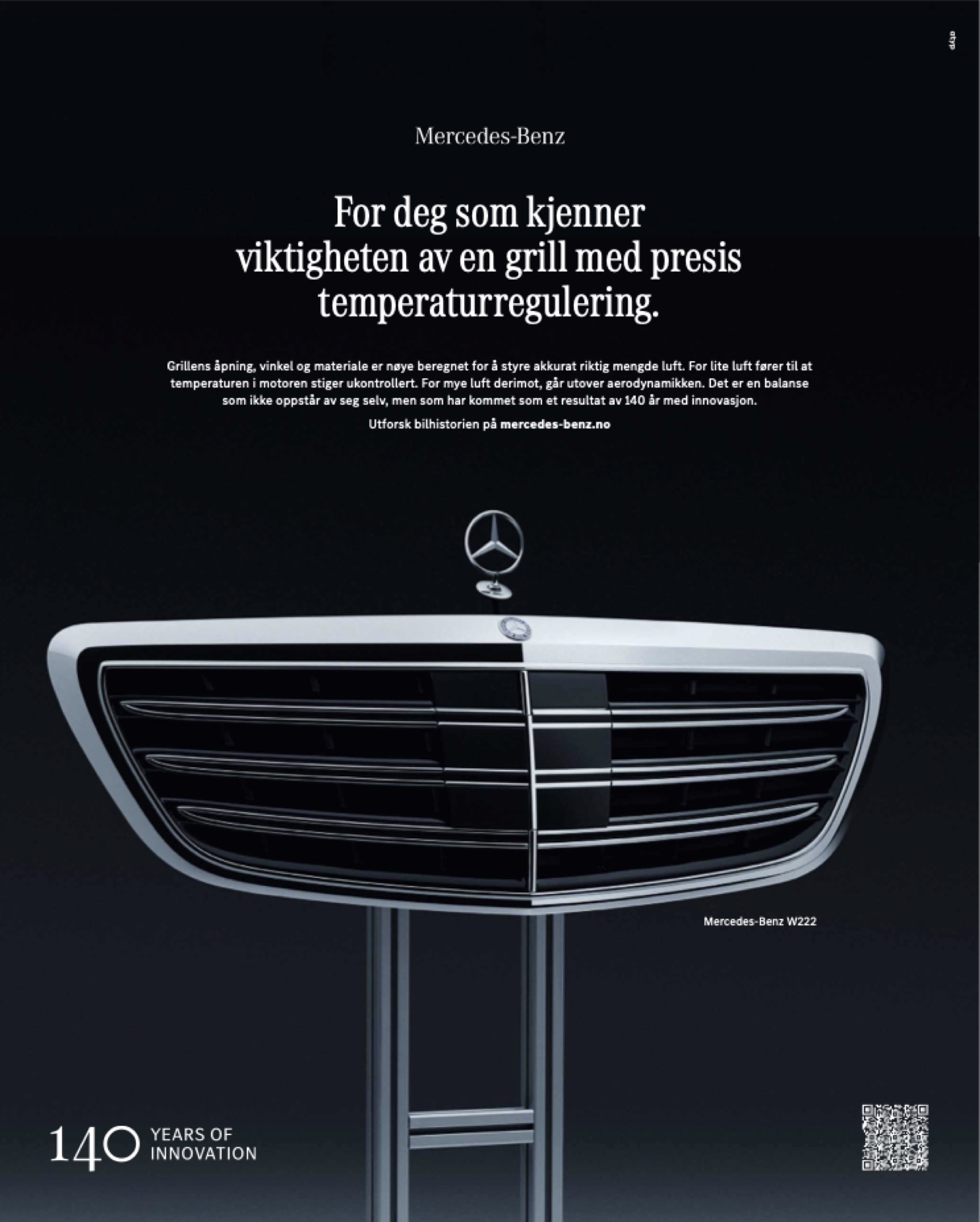 Annonse: den brede grillen fra Mercedes-Benz W222 på grillbein.