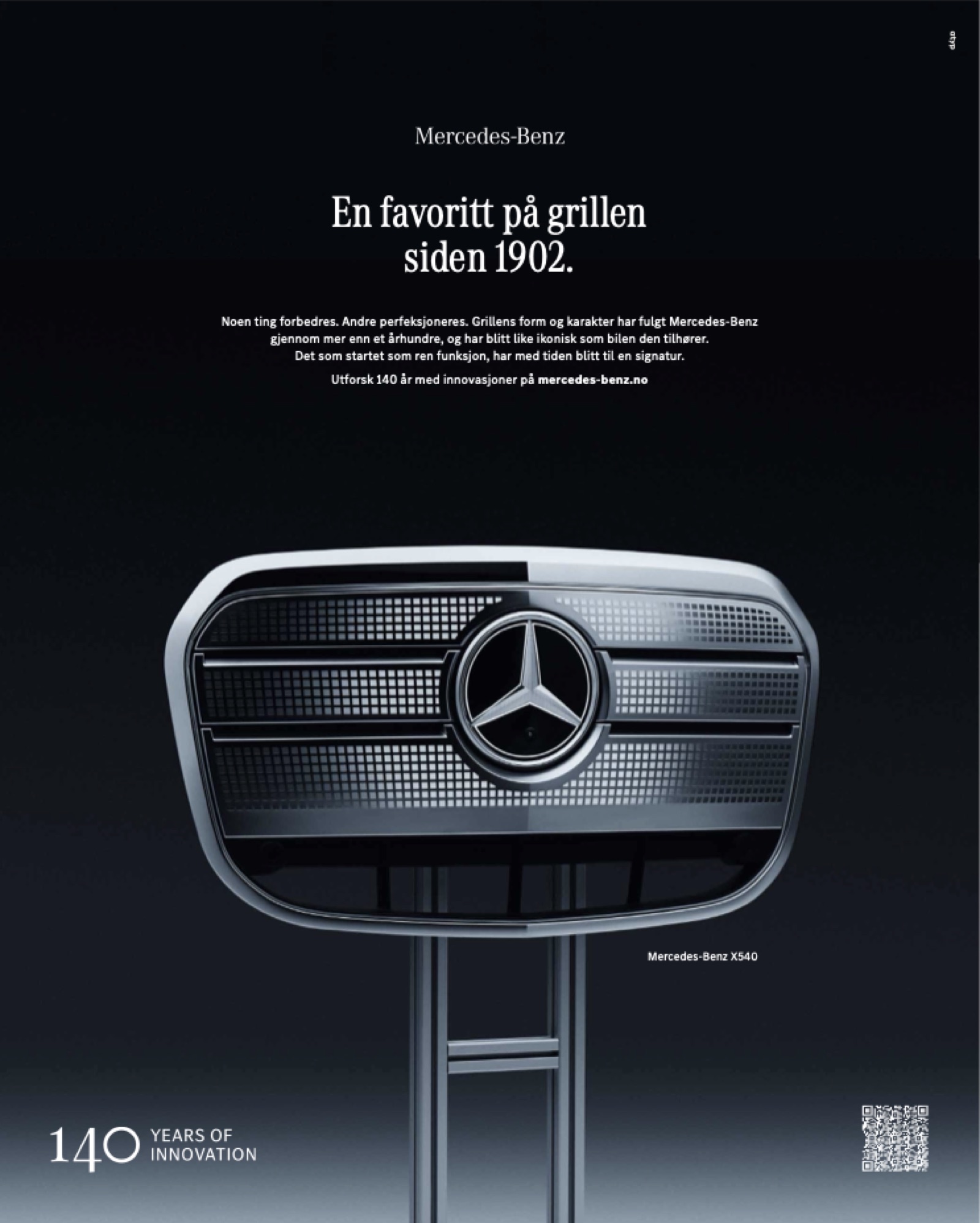 Annonse: grillen fra Mercedes-Benz X540 på grillbein.