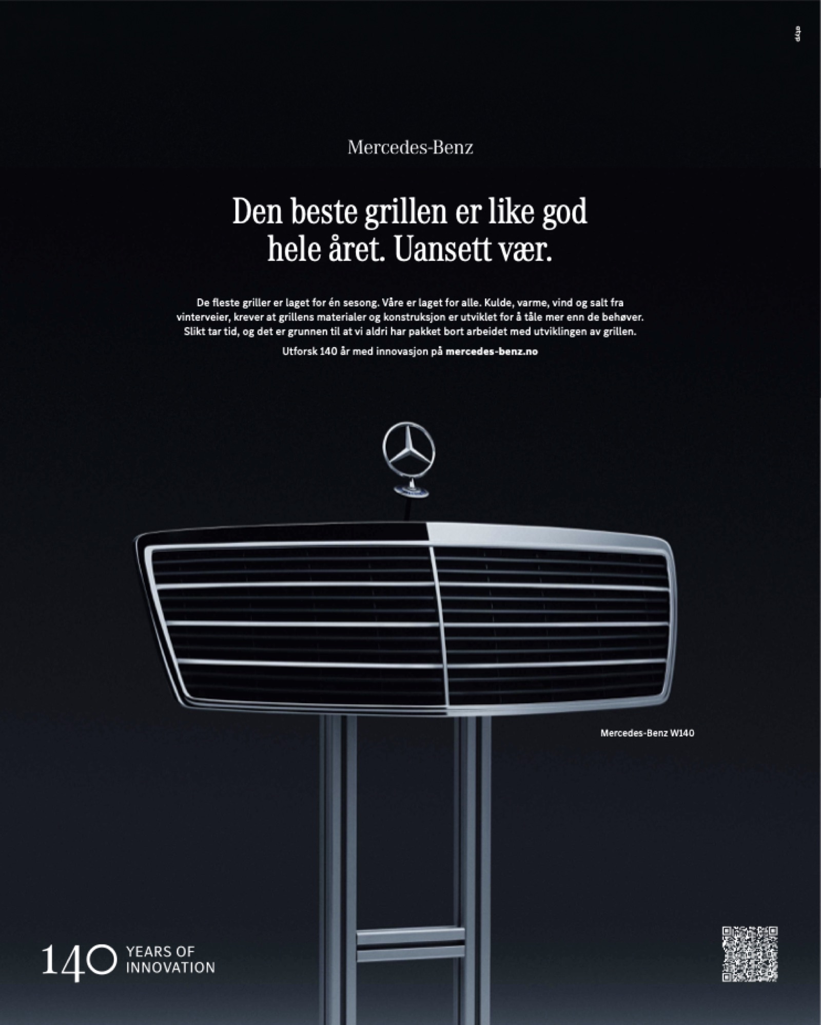 Annonse: grillen fra Mercedes-Benz W140 på grillbein.