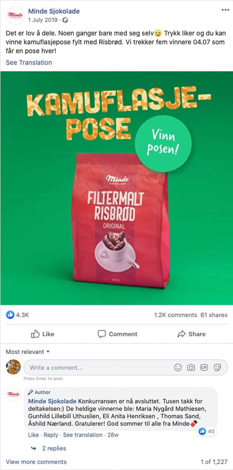 Minde kamuflasjepose – innhold delt i sosiale medier