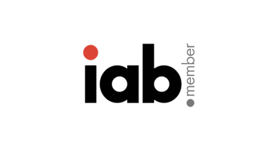 Logo with black lowercase letters 'iab' and a large red dot above the 'i', with the word 'international' written vertically in gray on the right.