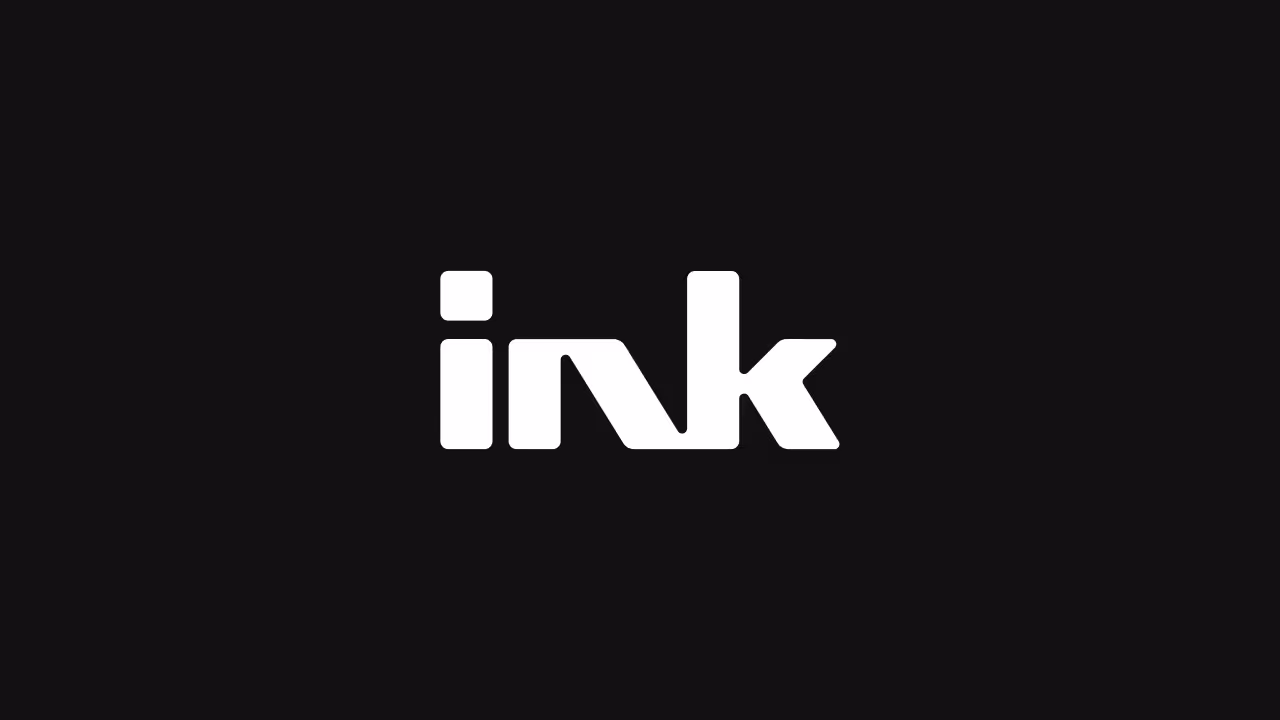 Ink brand logo in bold white lowercase letters on a black background.