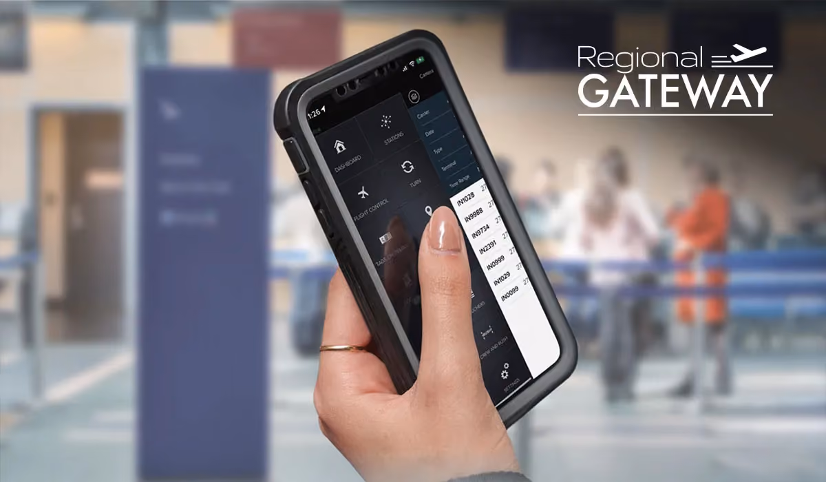 Ink mobile displaying a departure control system application running on mobile, featured in Regional Gateway's coverage