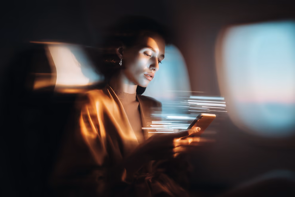 Futuristic AI interface graphic representing the agentic shift in travel technology