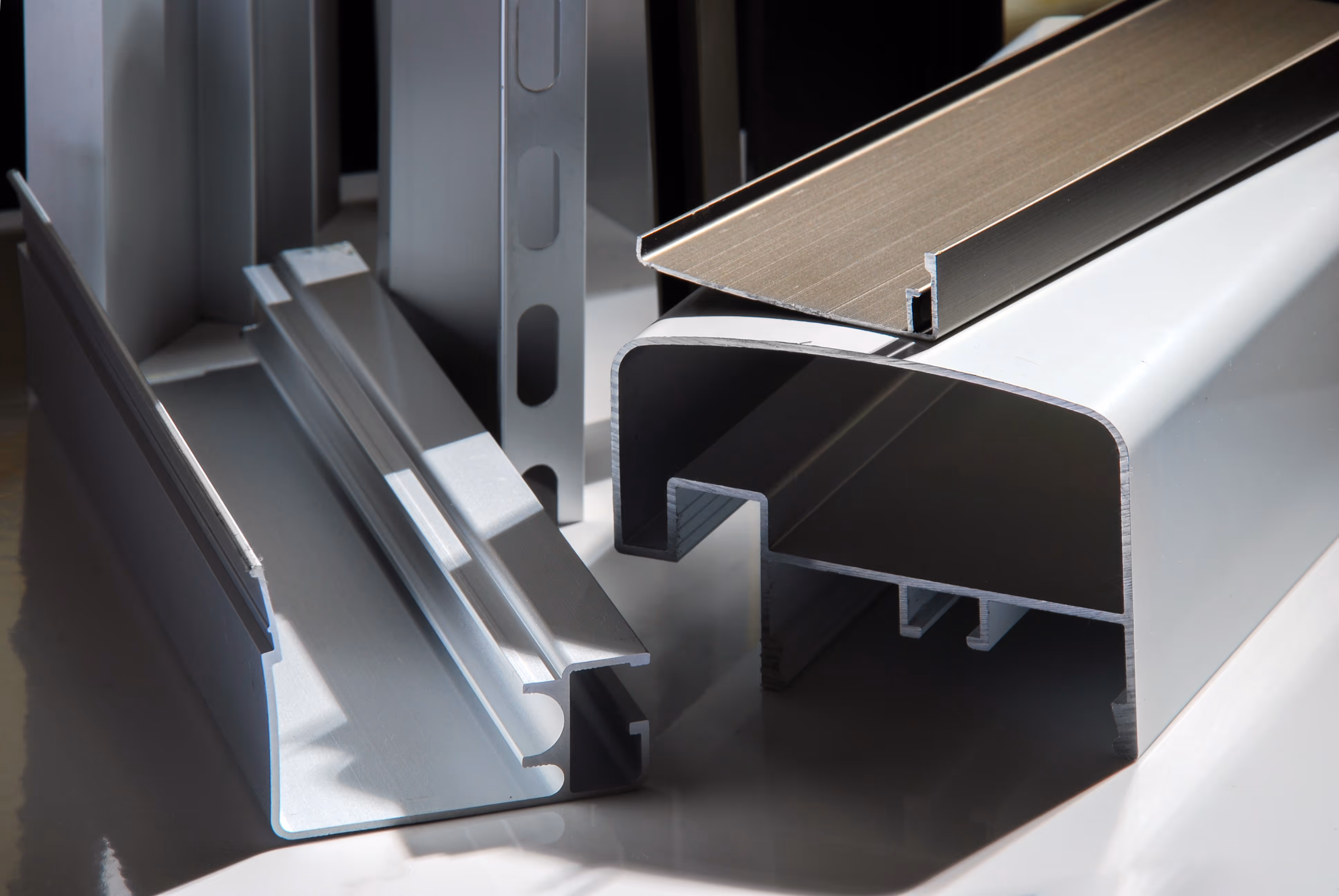 Aluminum extrusion profile section showing structural design and precision-engineered components.