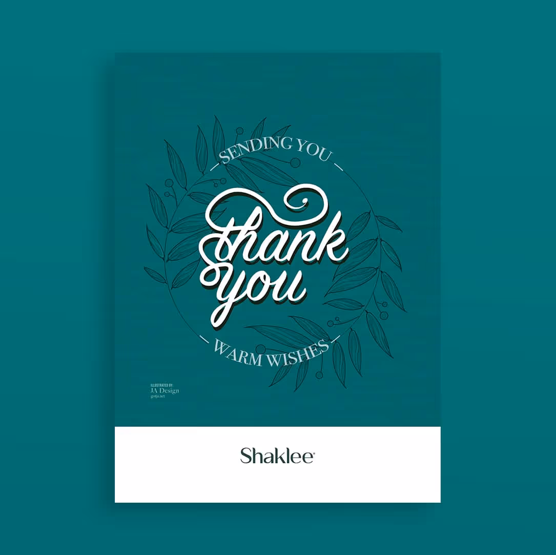 Shaklee fall thank-you card with botanical wreath illustration