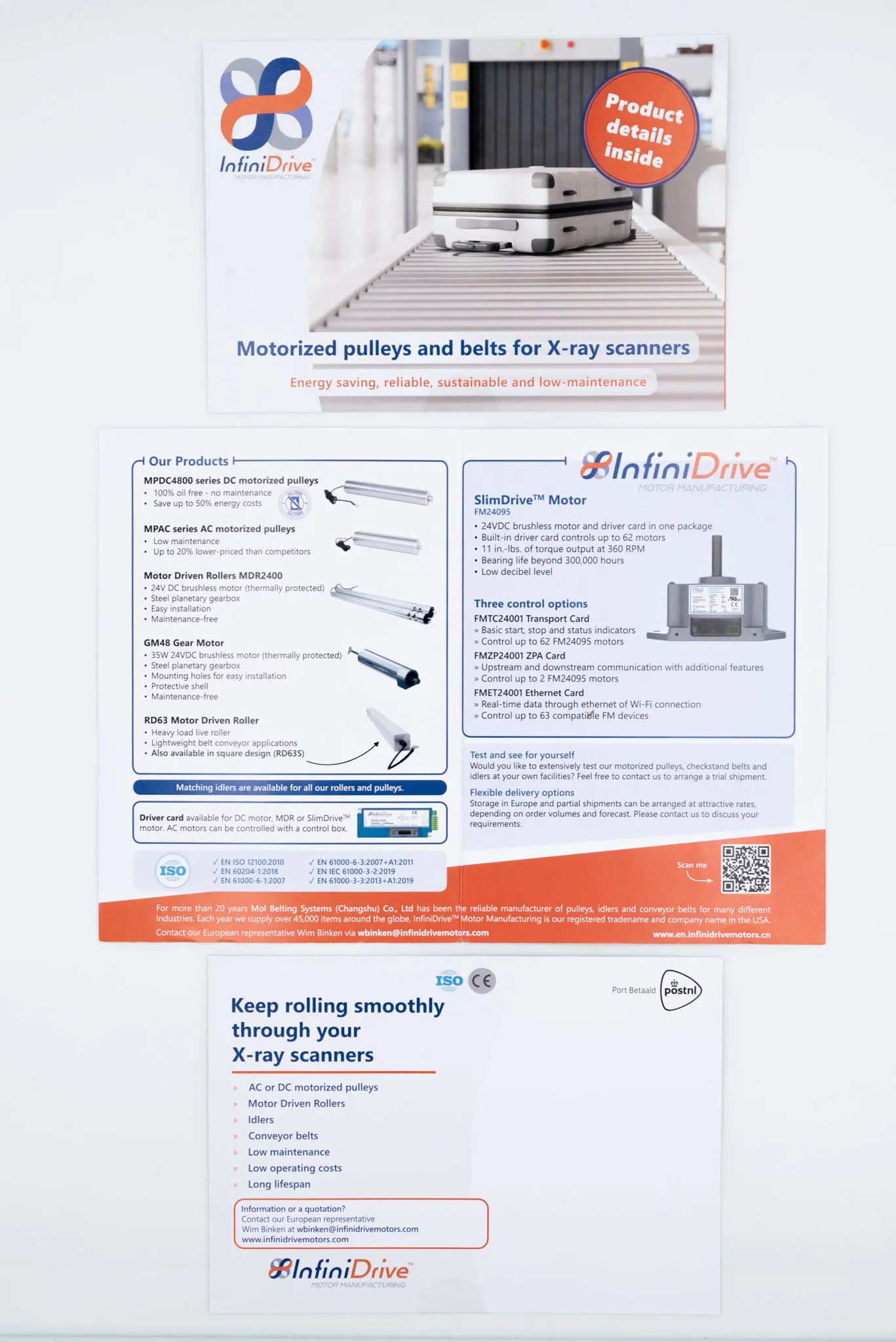 Foto van de binnen- en buitenkant van een flyer van InfiniDrive Motor Manufacturing.