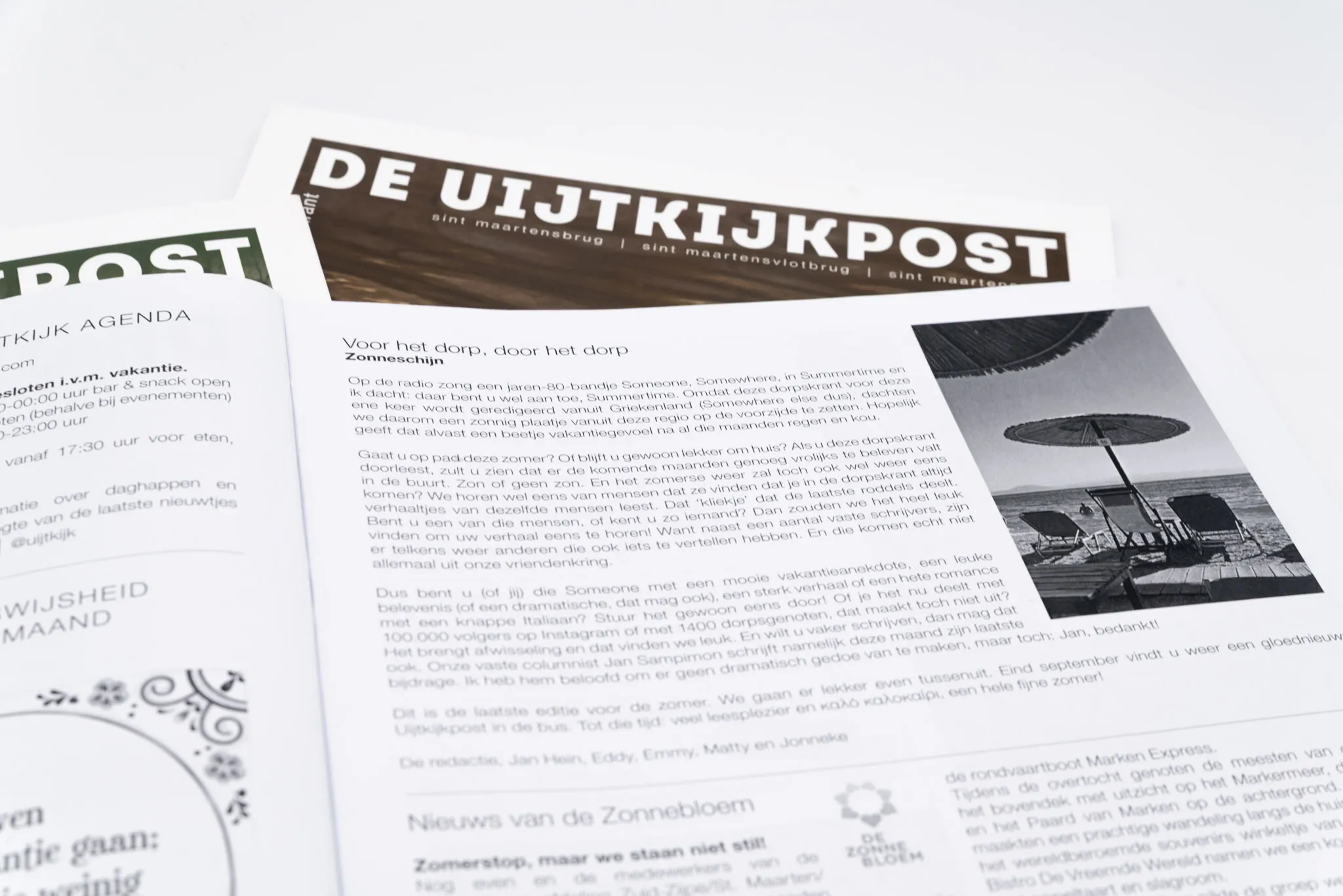 Detailfoto van het redactioneel van Dorpskrant De Uijtkijkpost. 