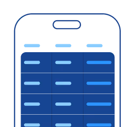 Close-up of a smartphone screen displaying a blue table with three columns and rows of data.