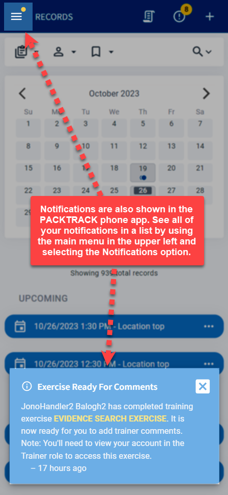 PACKTRACK notification alerts on your phone