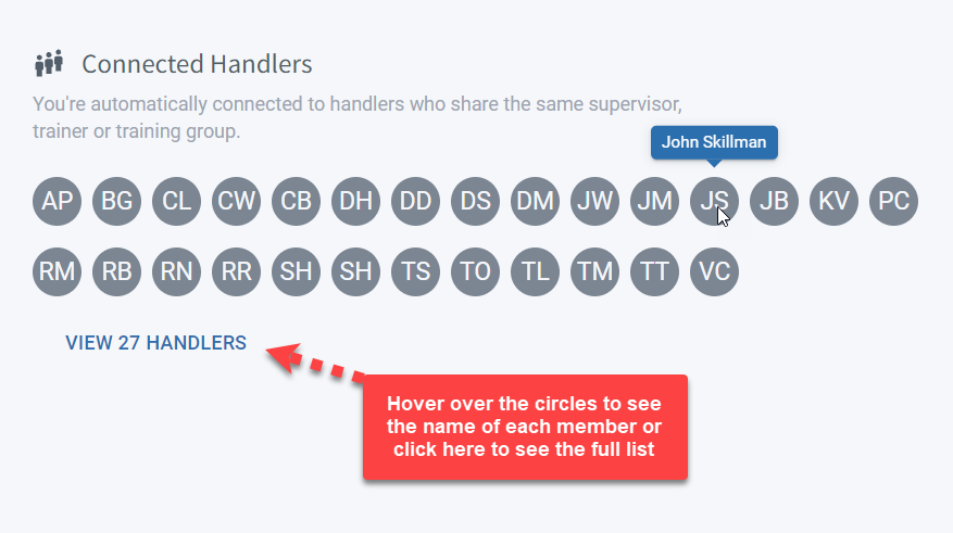 Connected K9 handlers list
