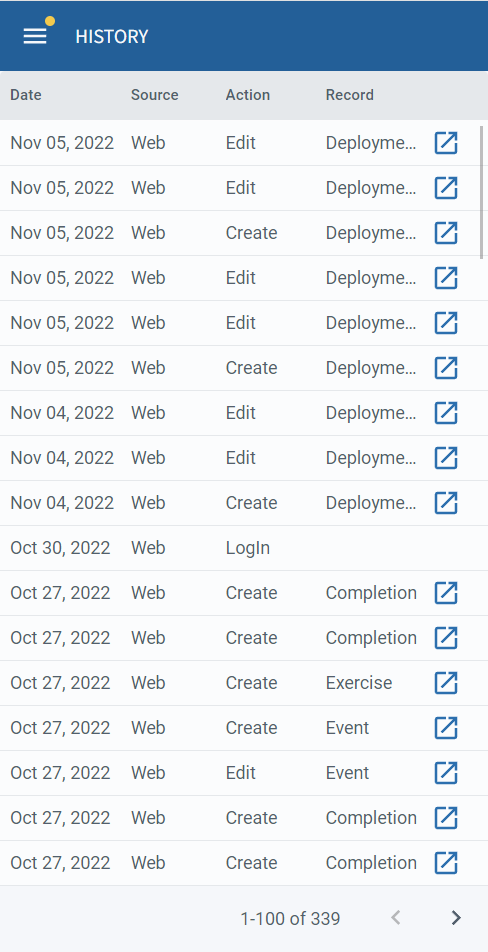 User modification history in mobile app