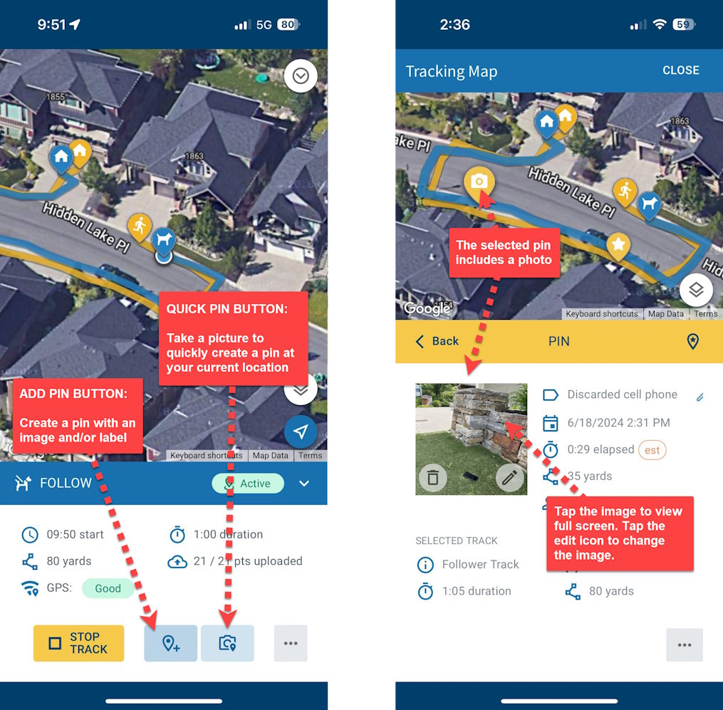 Add pin markers to your mapped track