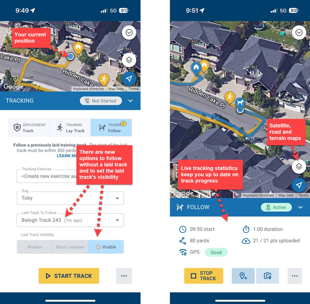 Live map tracking in the PACKTRACK app