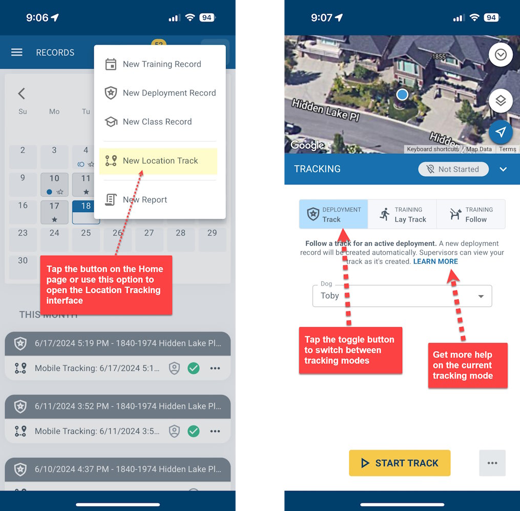 Start GPS tracking with your K9 team