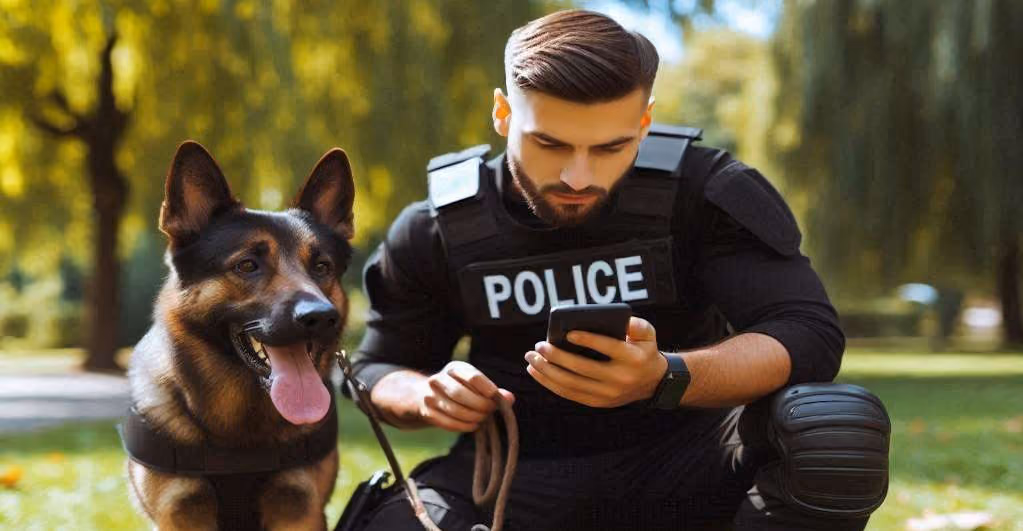 K9 handler in park with dog