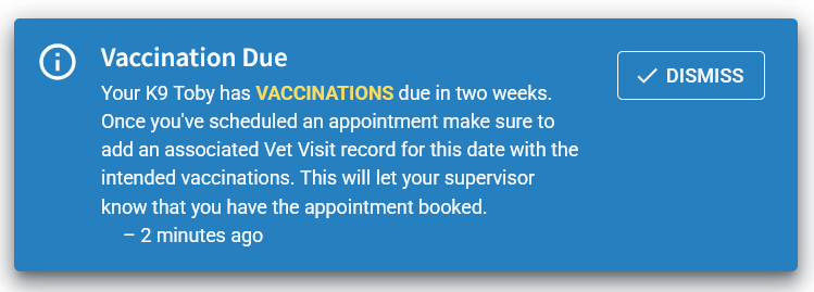 K9 vaccination reminder
