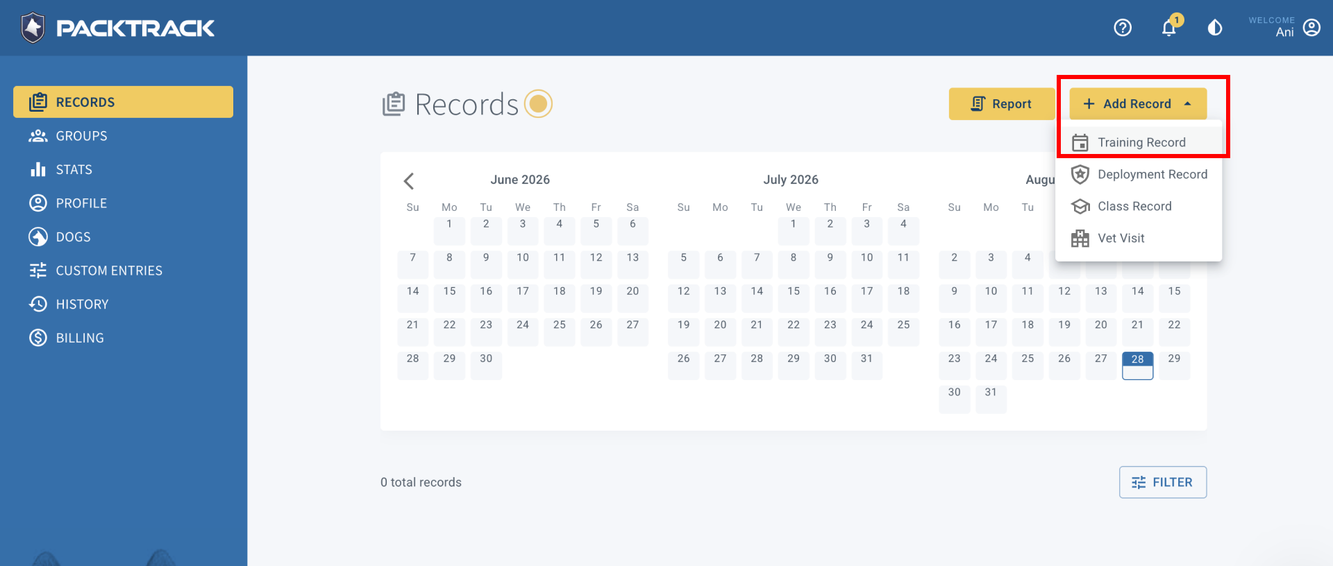 Tap +Records, then select Training