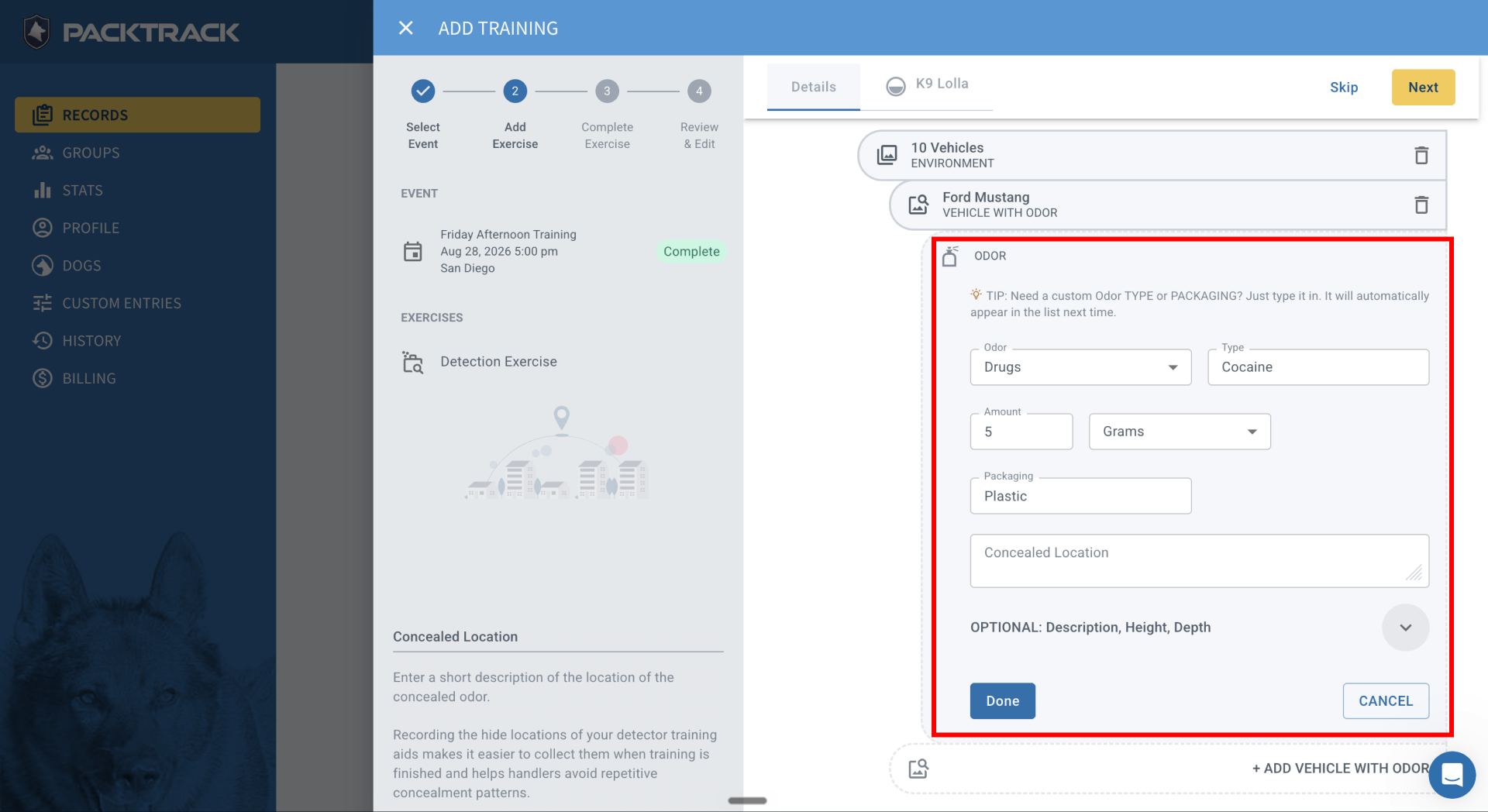 Fill in target odor details and tap Done