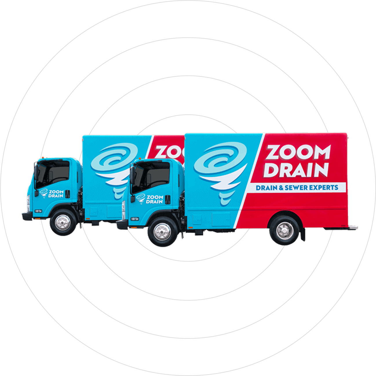 Illustration of Zoom Drain trucks on a plain background.