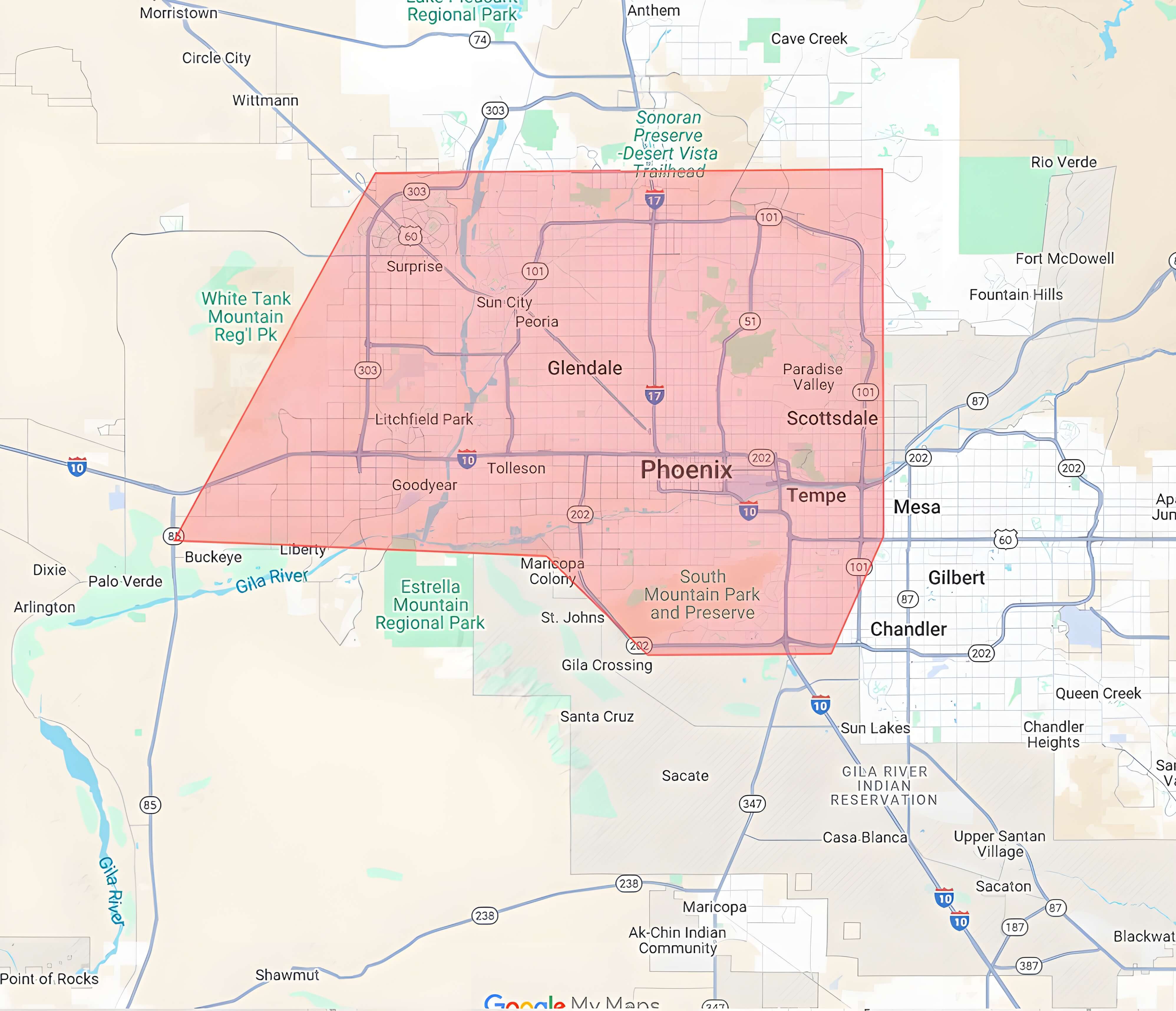 Service area map showing coverage region for Zoom Drain.