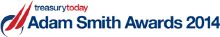 Treasury Today Adam Smith Awards 2014 logo with red and blue stylized graphic.