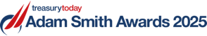 Treasury Today Adam Smith Awards 2025 logo with red and blue typography.