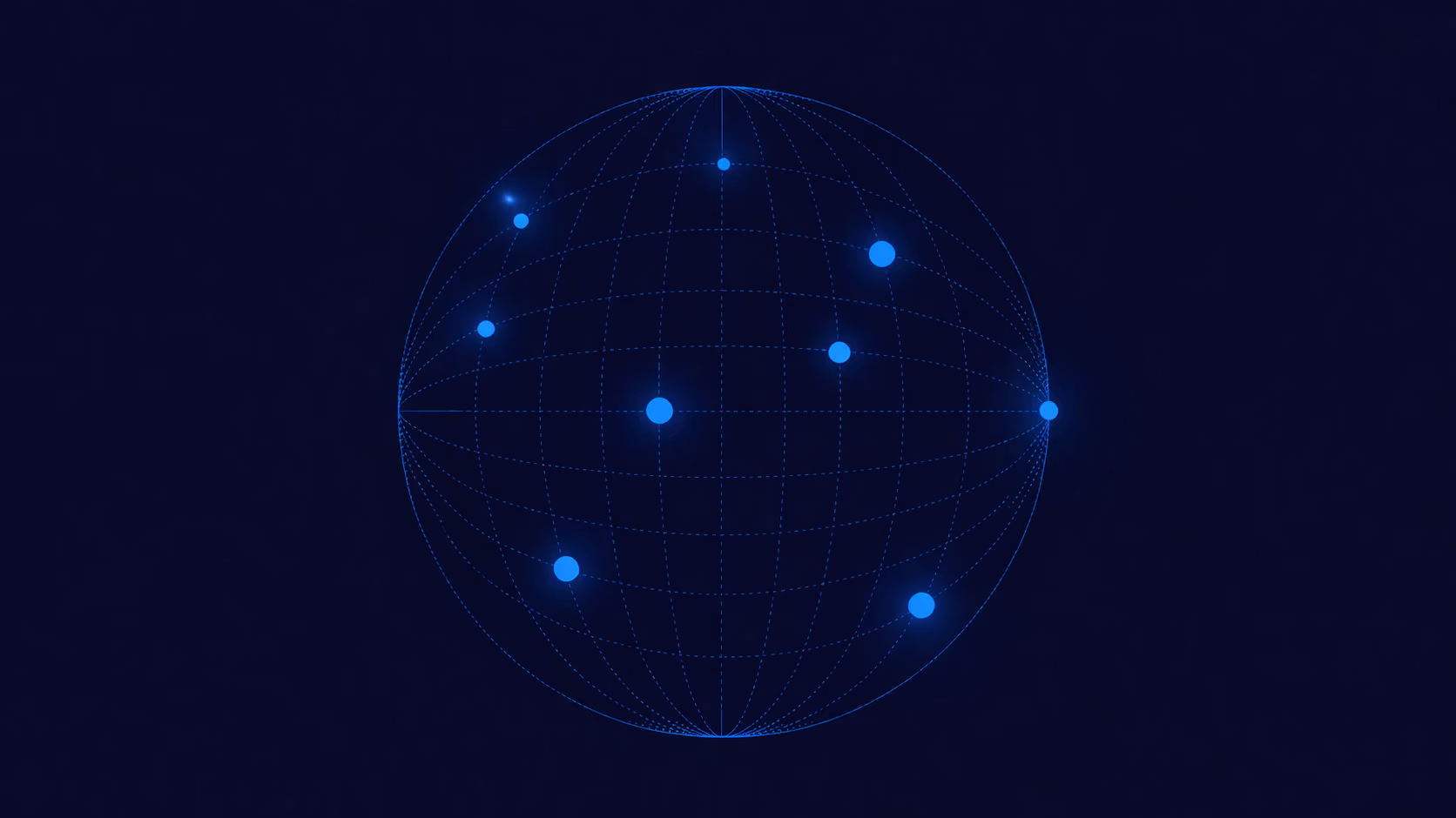 Graphic image of blue sphere with blue circles on a dark background