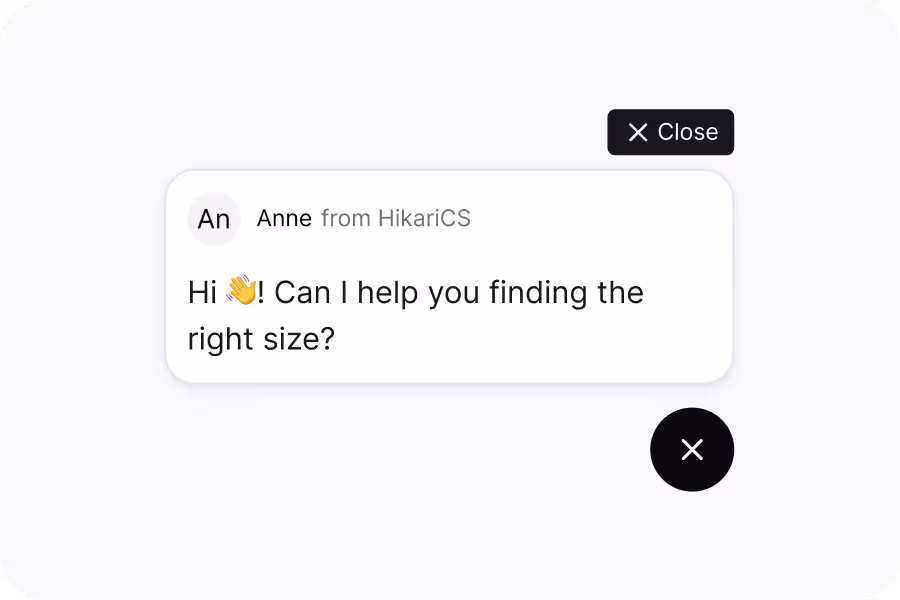 Chat window with message from Anne asking if help is needed to find the right size.