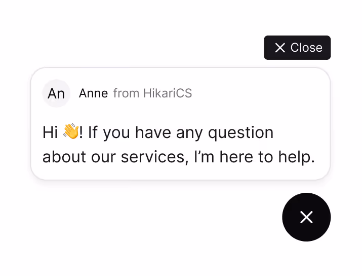 Chat widget with message from Anne saying, 'Hi waving hand! If you have questions about services, I'm here to help.'