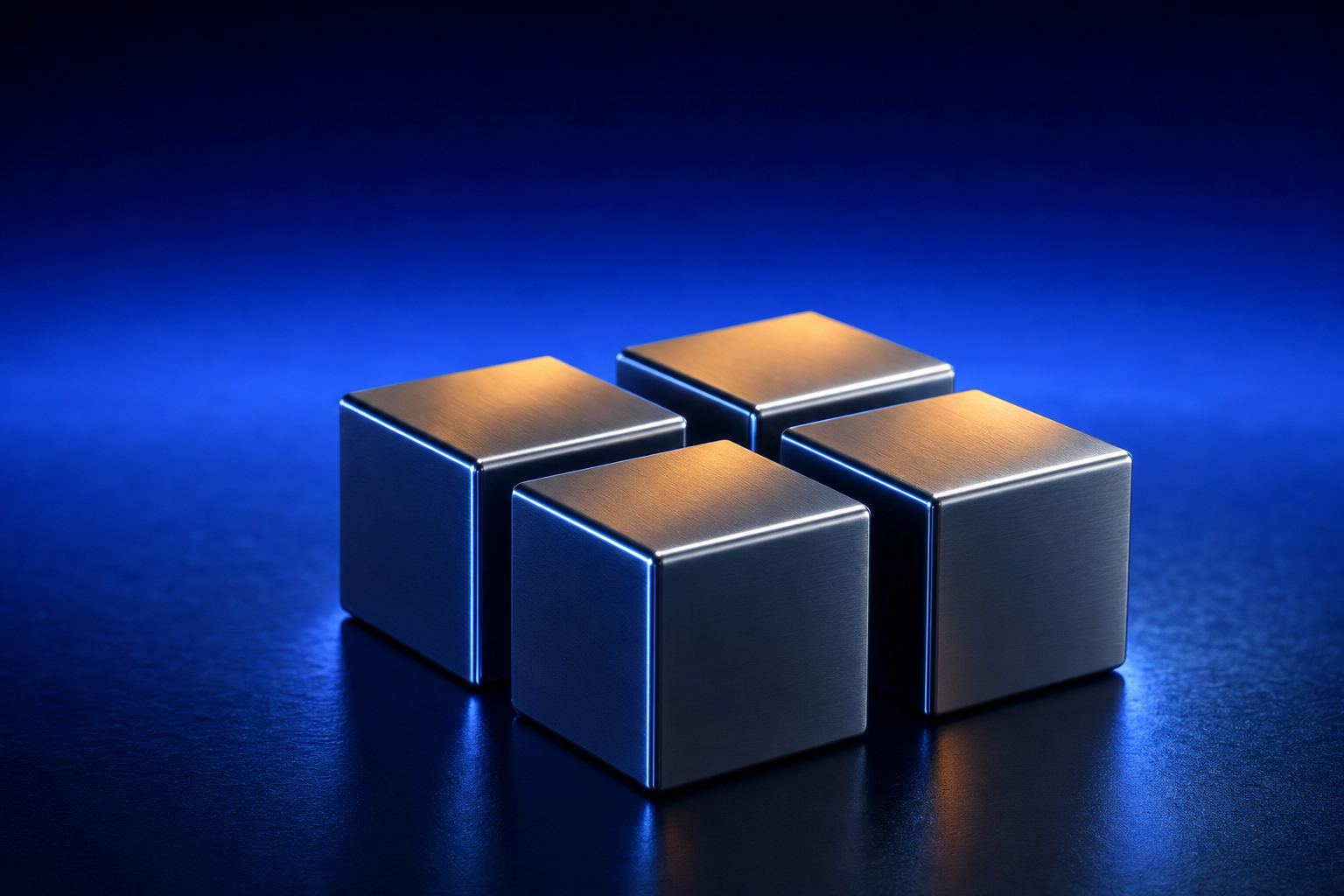 Four interconnected cubes representing the four sequenced disciplines of a medical device marketing strategy