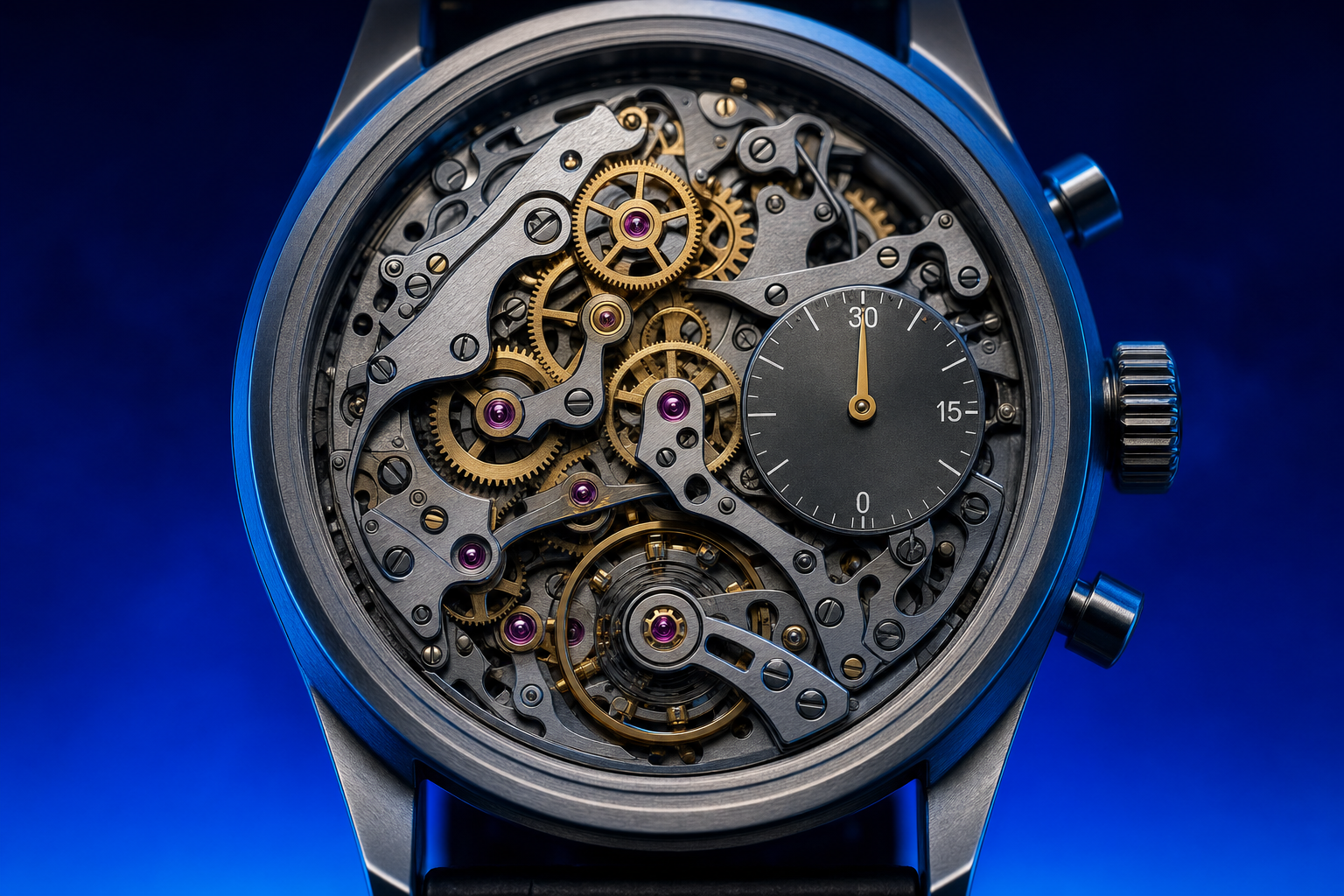 Chronograph timer illustrating the option acquisition architecture in medtech M&A