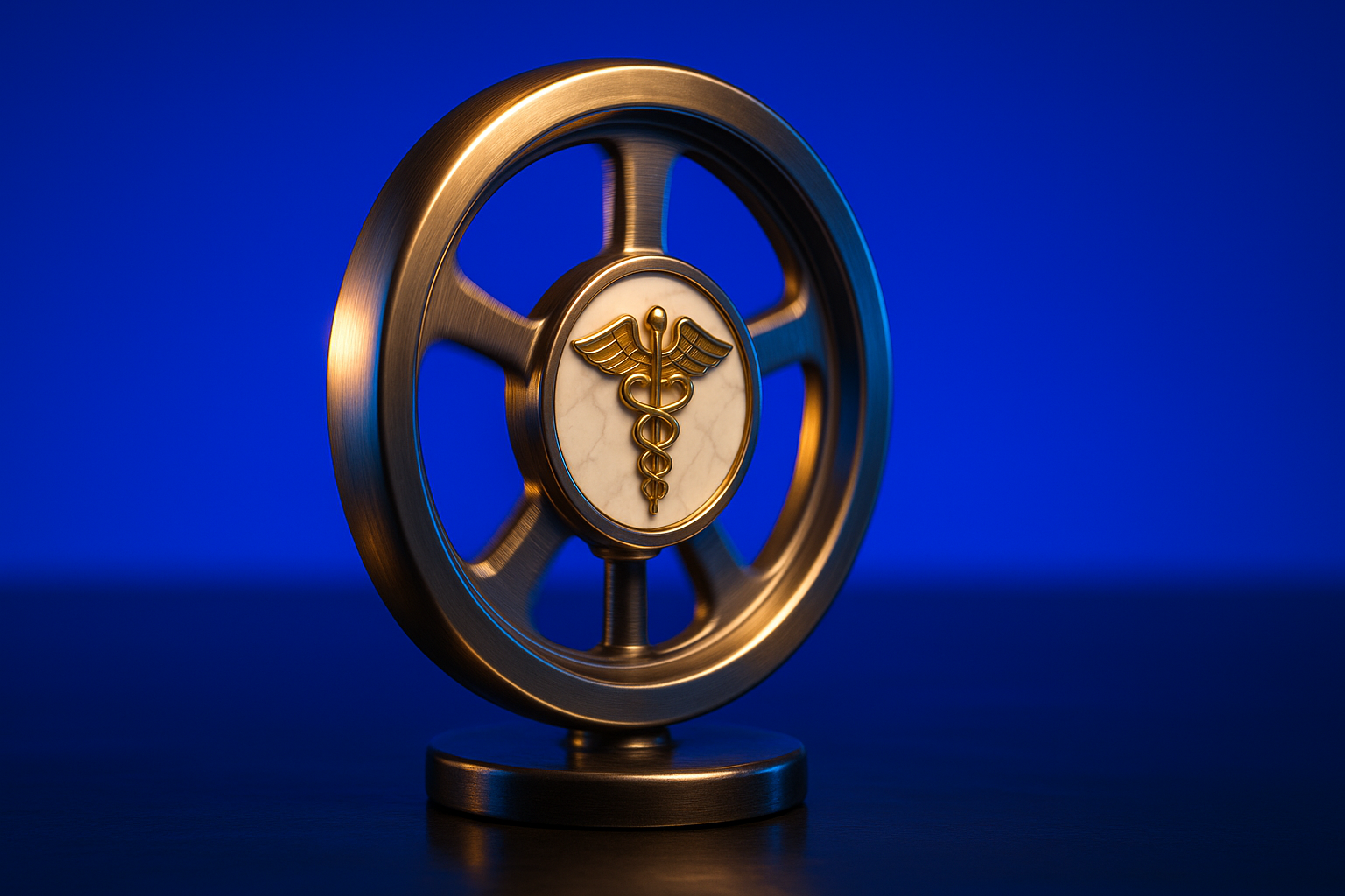 Spinning Flywheel With Hospital Emblem showing hospital catchment expansion the unit-economics flywheel.